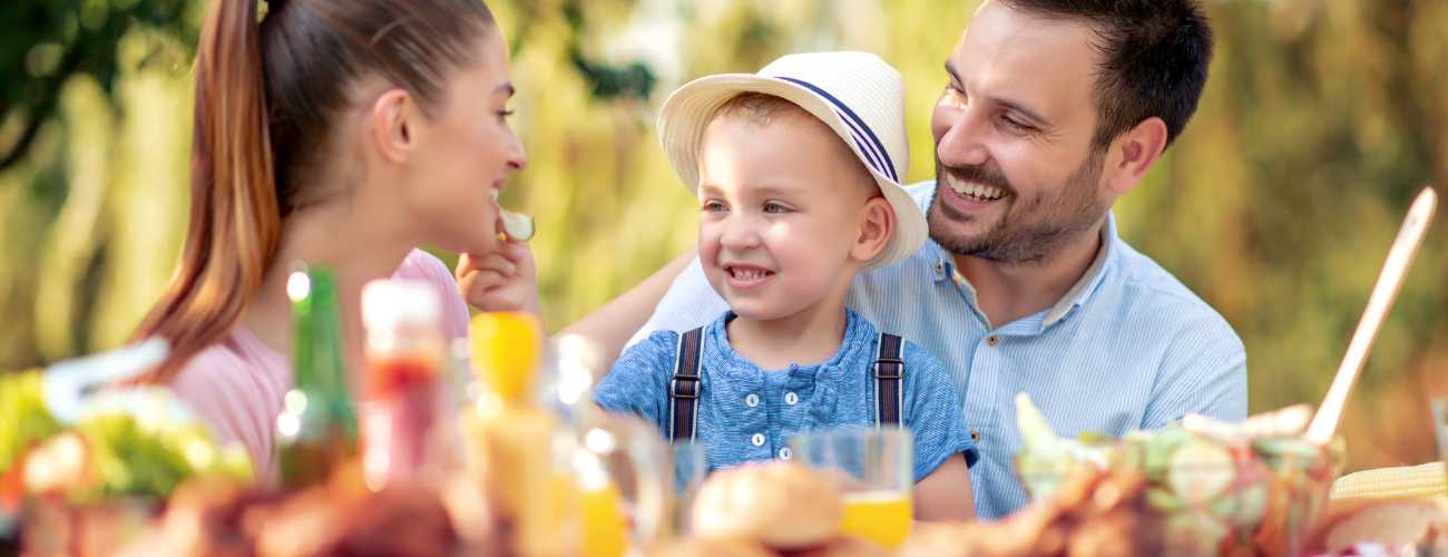 Family eating homegrown food