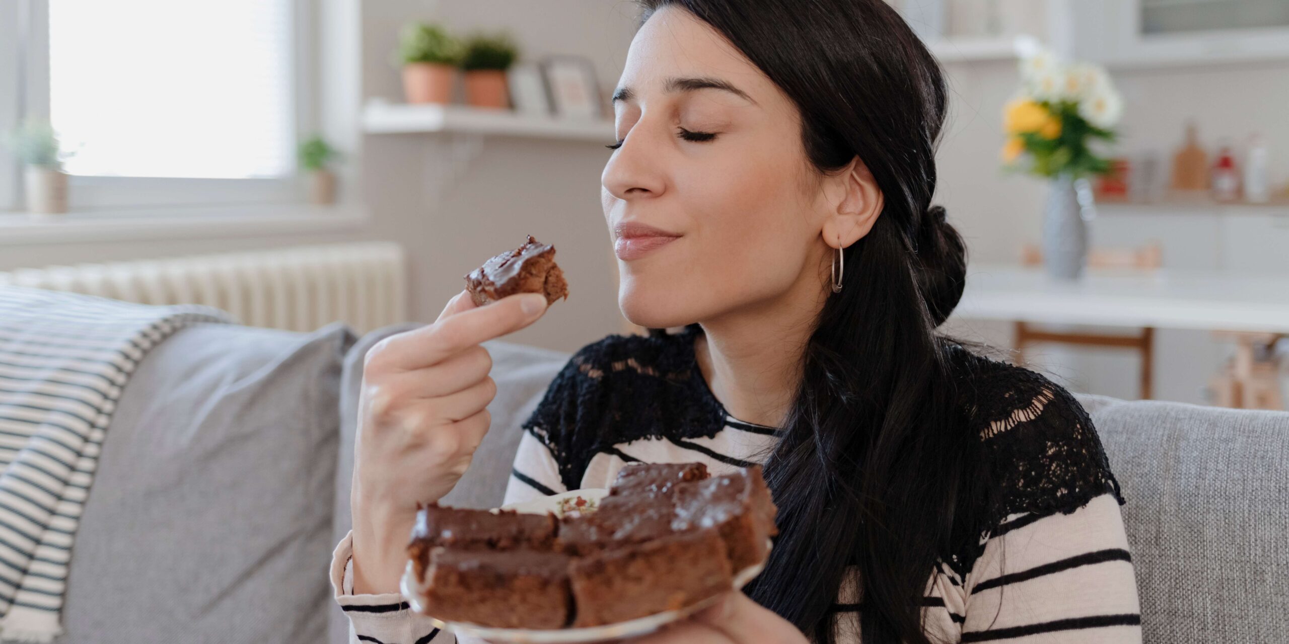 woman eating chocolate 